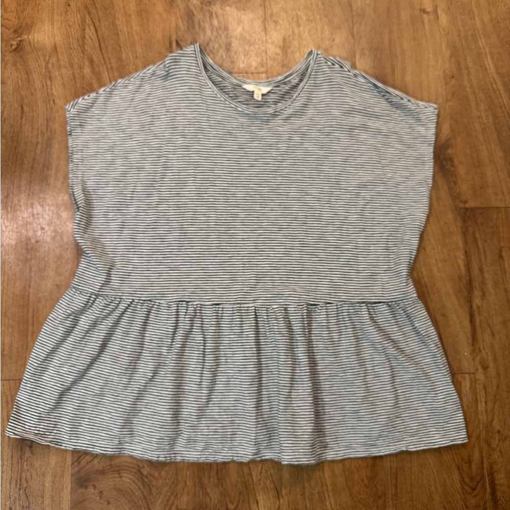 Terra & Sky Women’s 2X Short-Sleeve Black & White Striped Peplum Top 100% Cotton